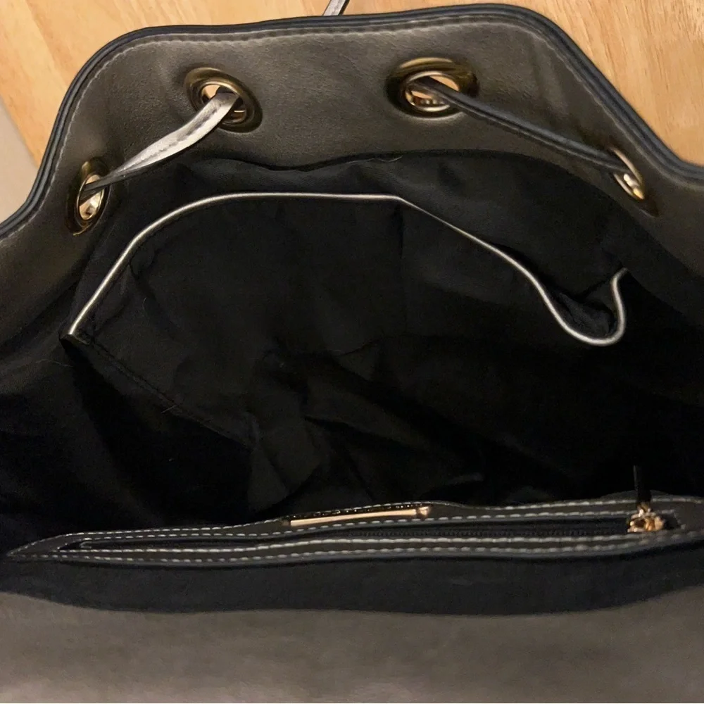 Metallic Silver & Black Top-Handle Backpack Purse